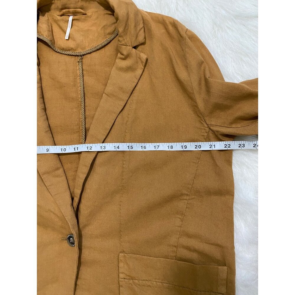 Free People Tan Brown Linen Cotton Oversized Blazer Jacket X-Small Preppy - Picture 12 of 15